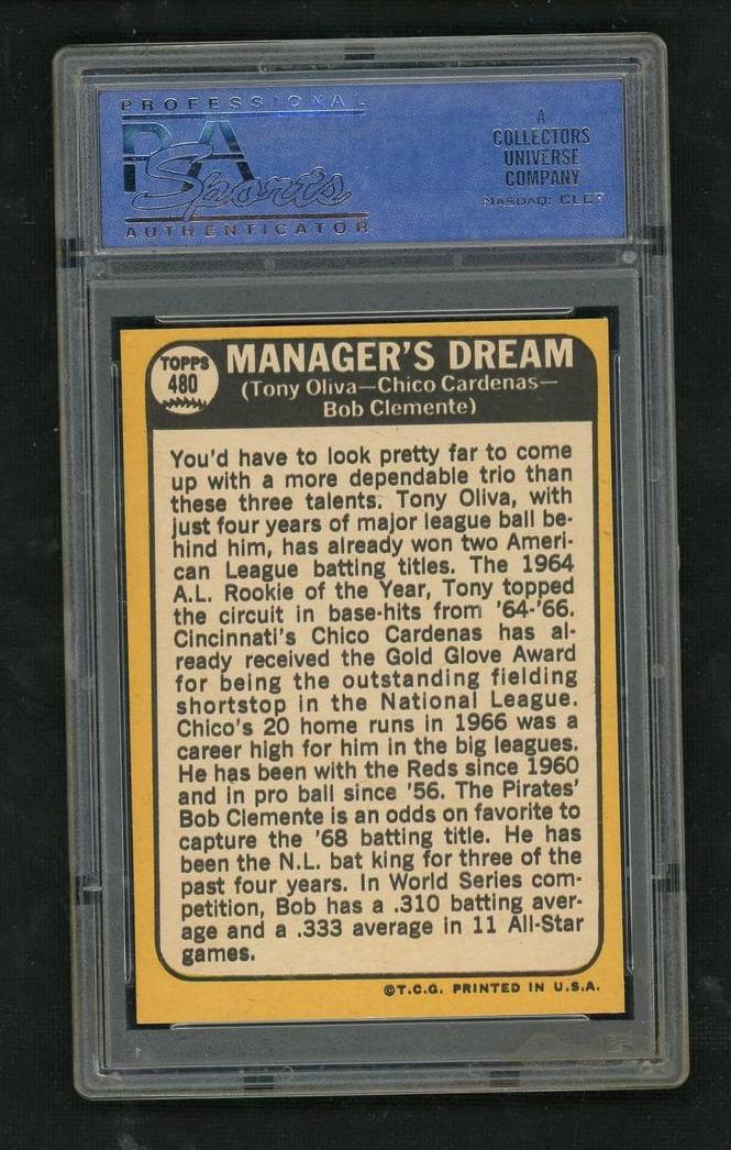 1968 Topps Manager's Dream Oliva Cardenas Clemente #480 PSA 8