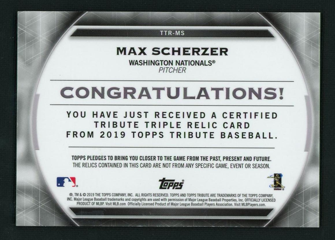 2019 Topps Tribute Orange Max Scherzer #TTR-MS Patch /25