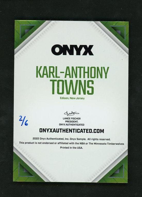 2022 Onyx Karl-Anthony Towns /6 Minnesota Timberwolves Auto