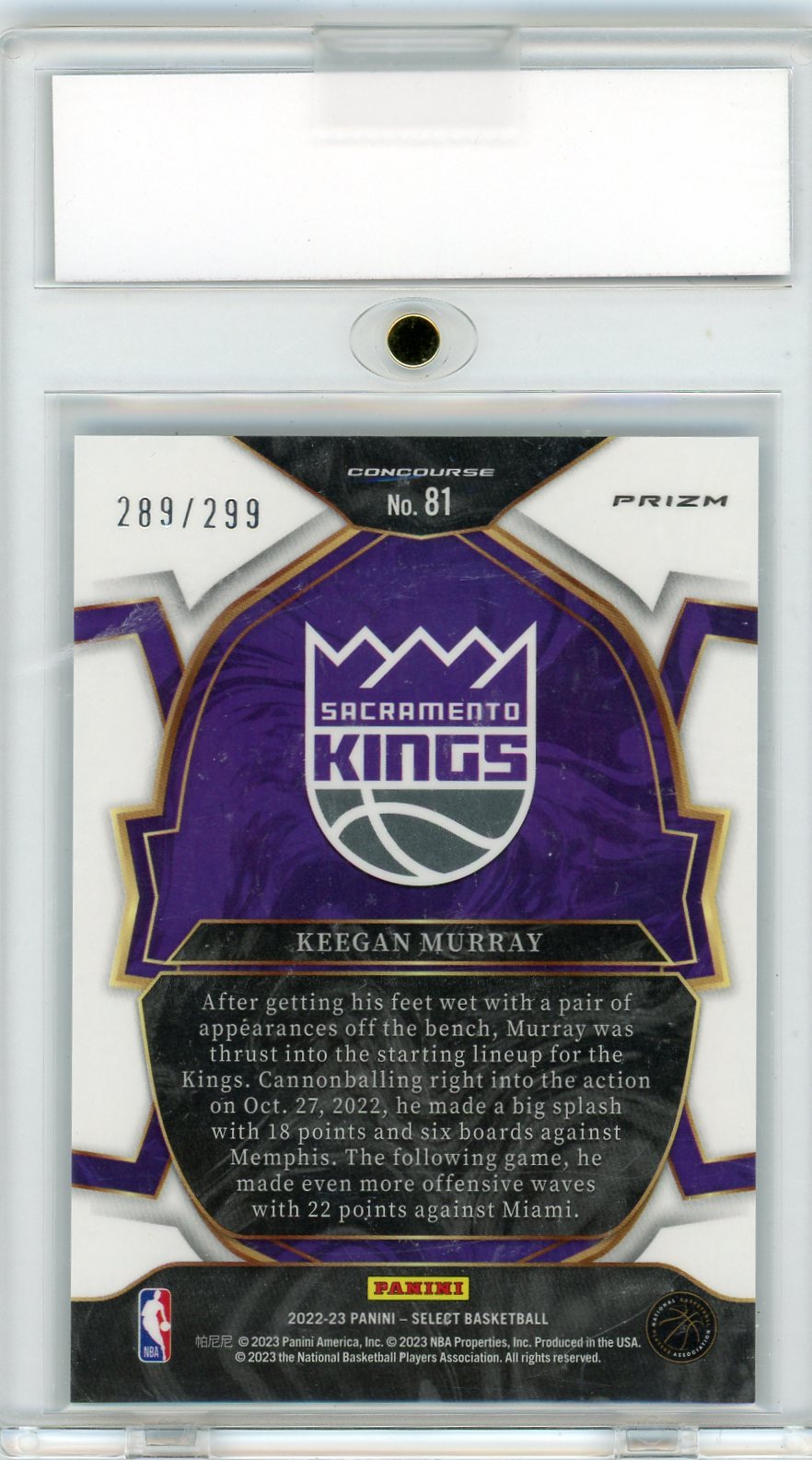 2022 Panini Select Blue Keegan Murray #81 RC Prizm /299