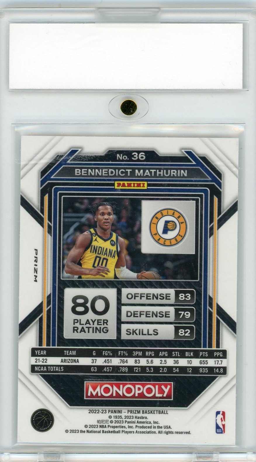 2022 Panini Prizm Monopoly Silver Rookie Bennedict Mathurin #36