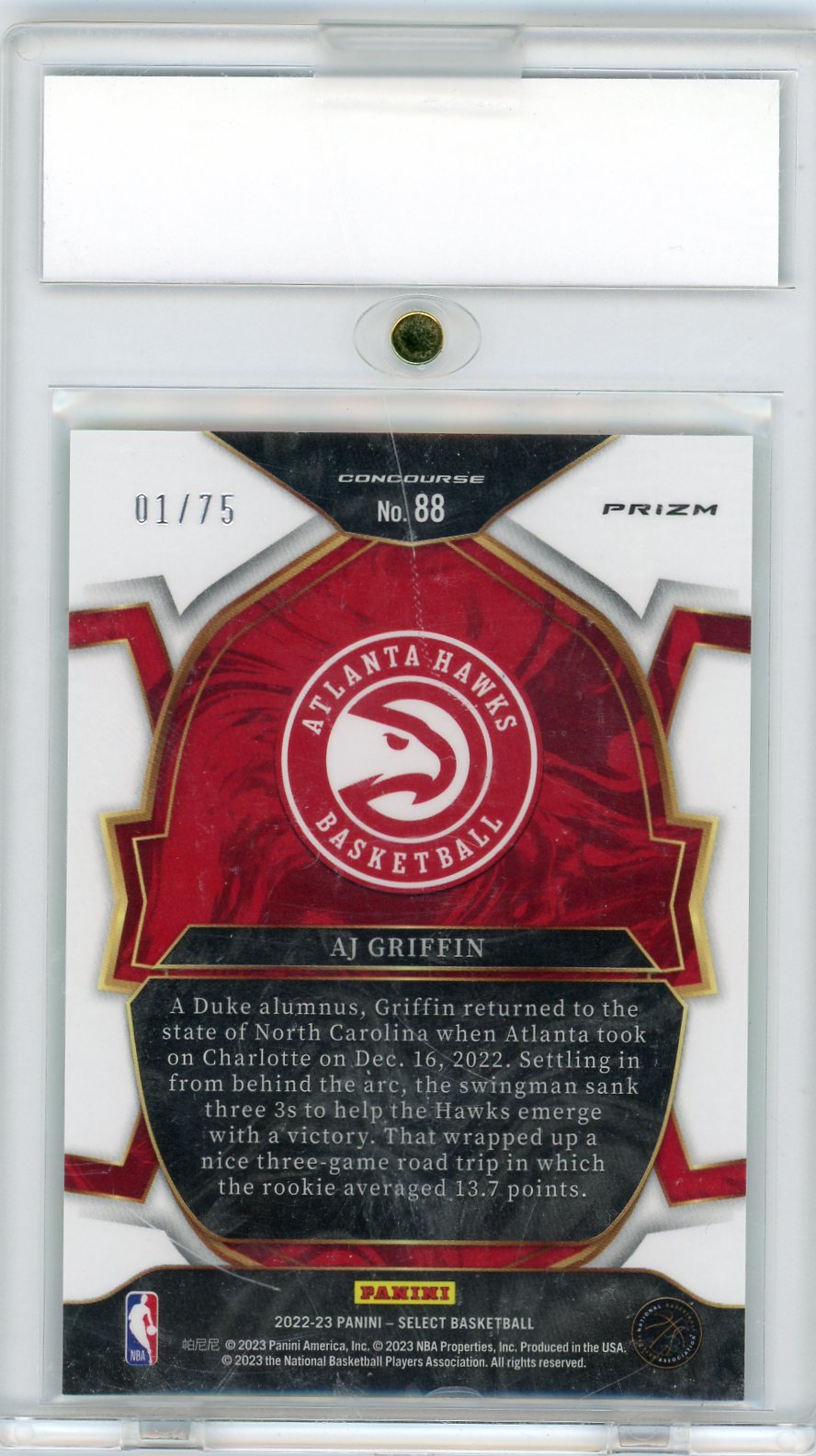 2022 Select Prizms Neon Green Rookie AJ Griffin 1/75