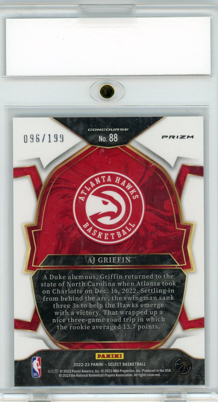 2022 Select Prizms Red Rookie AJ Griffin /199