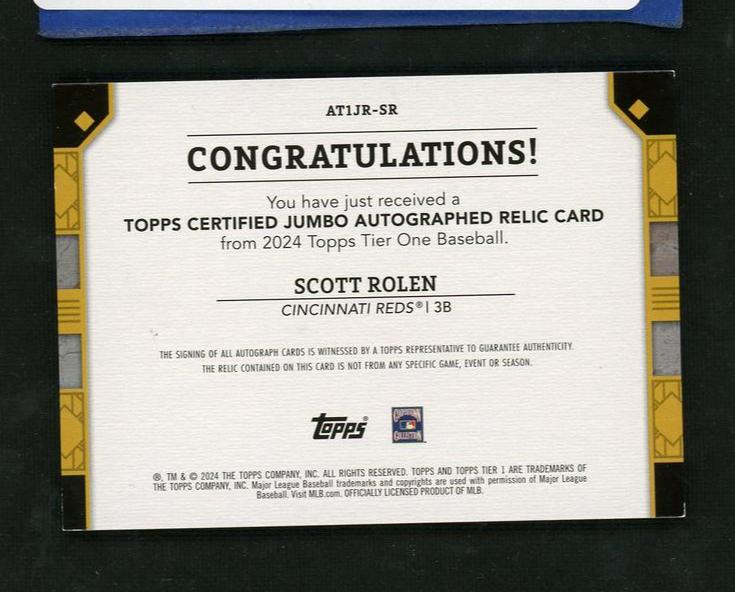 2024 Topps Tier One Scott Rolen Jumbo Autographed Relic Card /75 Cincinnati Reds