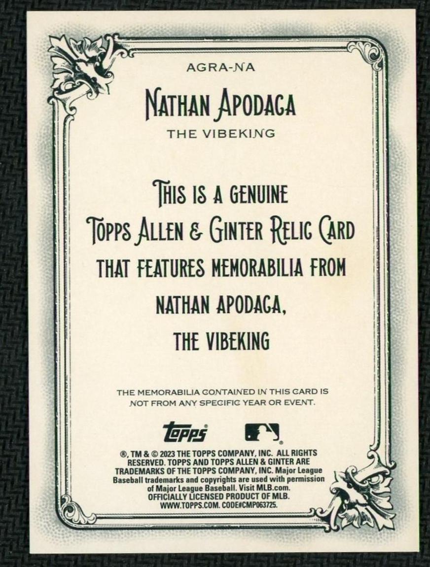 2023 Topps Allen & Ginter Relic Nathan Apodaca #AGRA-NA