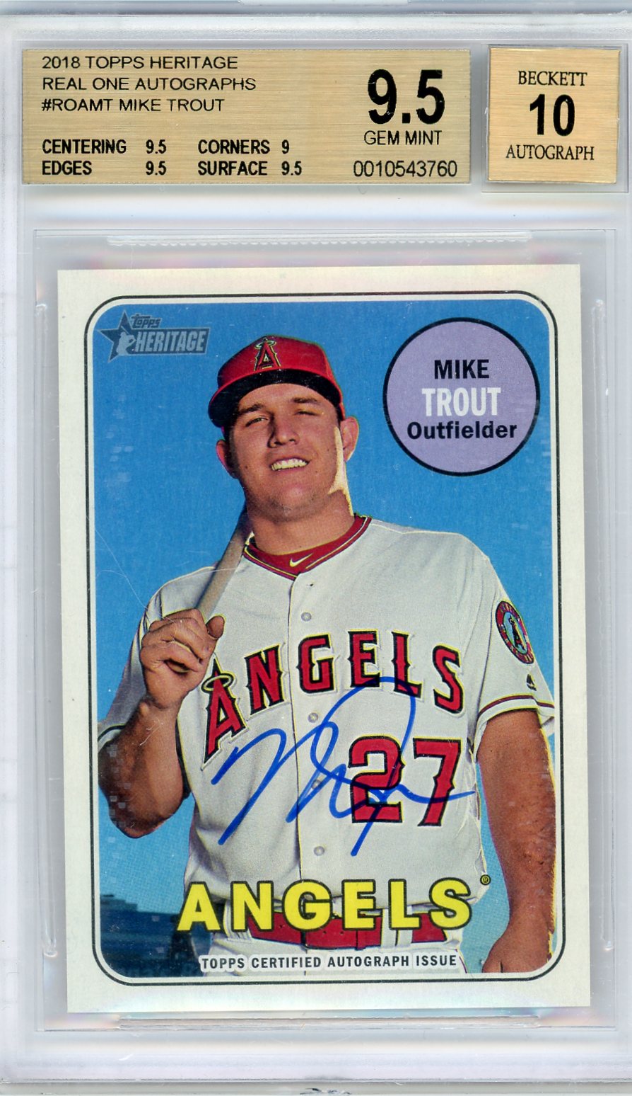 2018 Topps Heritage Real One Autographs Mike Trout #ROAMT BGS 9.5