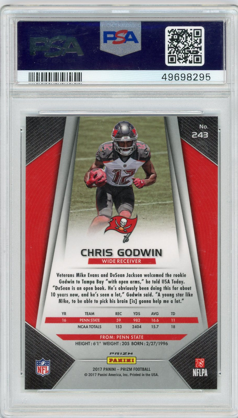 2017 Panini Prizm #243 Chris Godwin Silver Prizm PSA 10