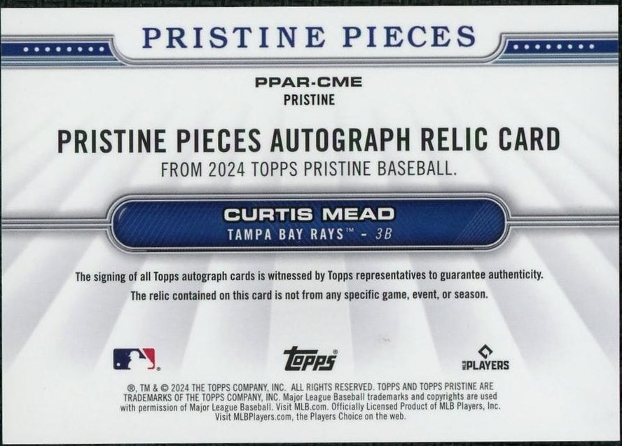 2024 Topps Pristine Curtis Mead Pristine Pieces Rookie Patch Auto /99