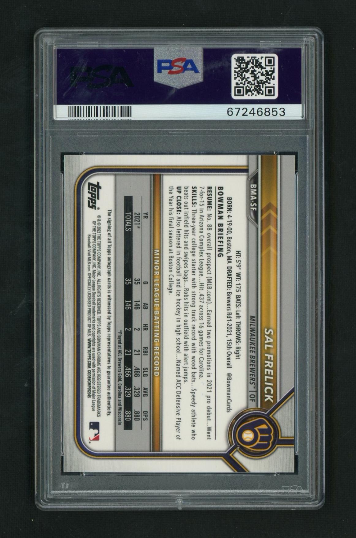2022 Bowman Chrome Auto Sal Frelick #BMA-SF PSA 10
