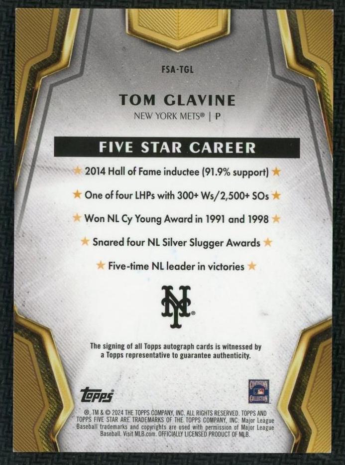 2024 Topps Five Star Tom Glavine Auto /75