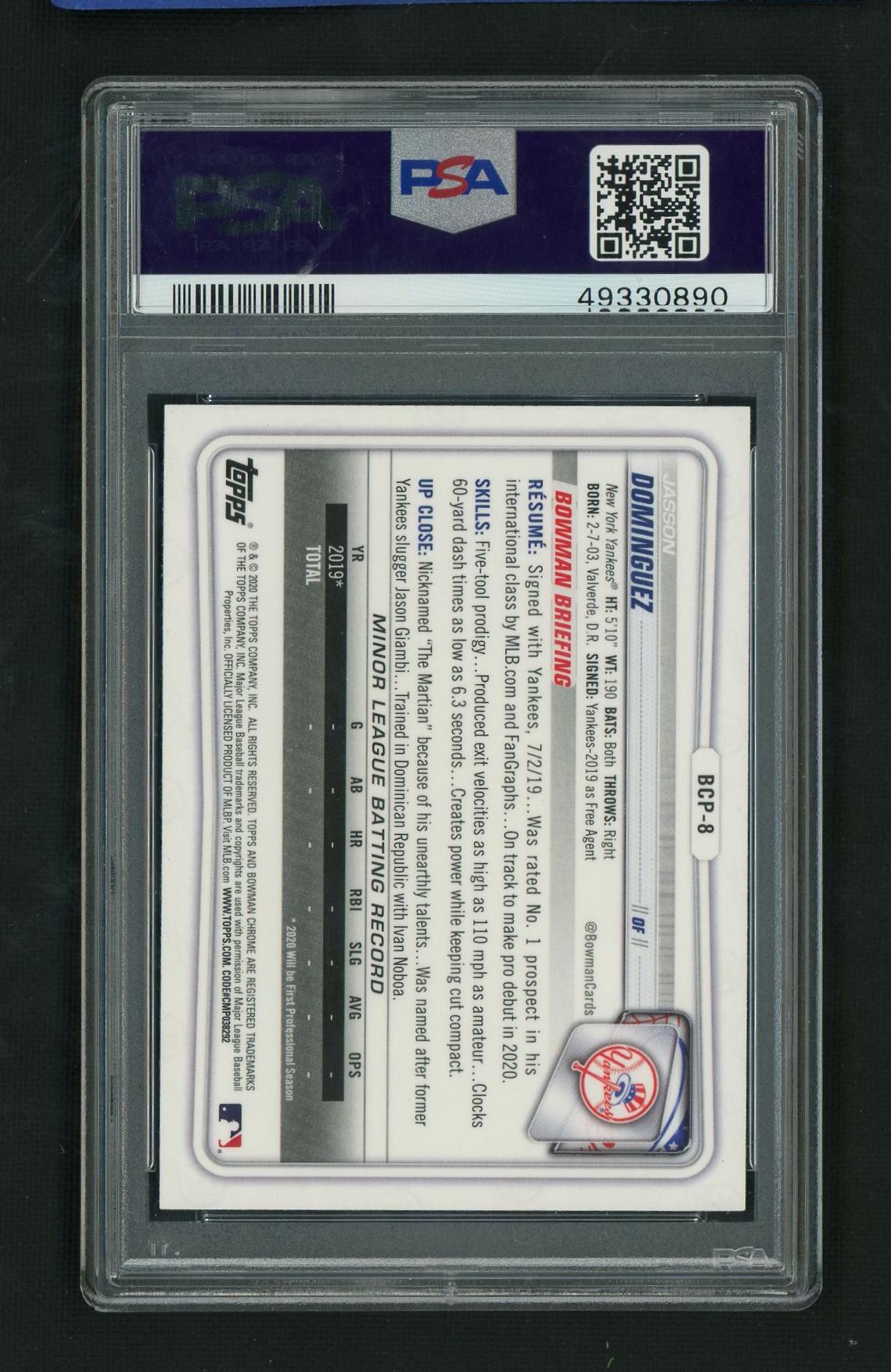2020 Bowman Chrome Jasson Dominguez #BCP8 PSA 10