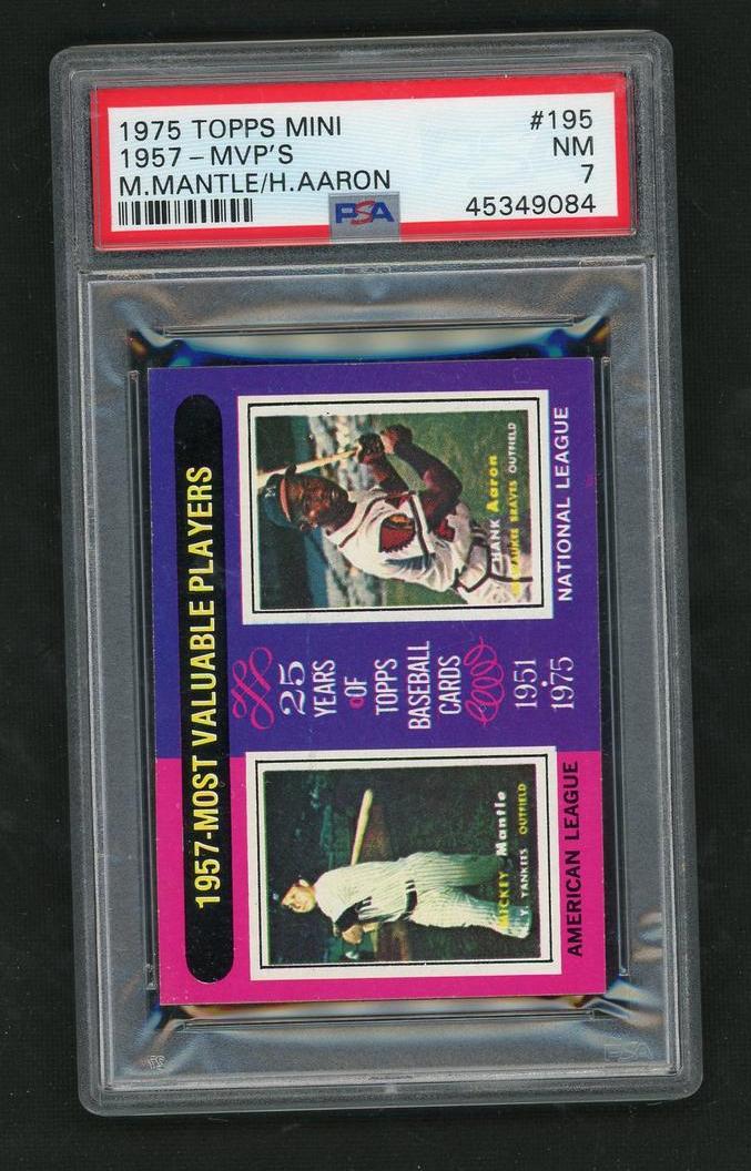 1975 Topps Mini Hank Aaron/Mickey Mantle #195 PSA 7