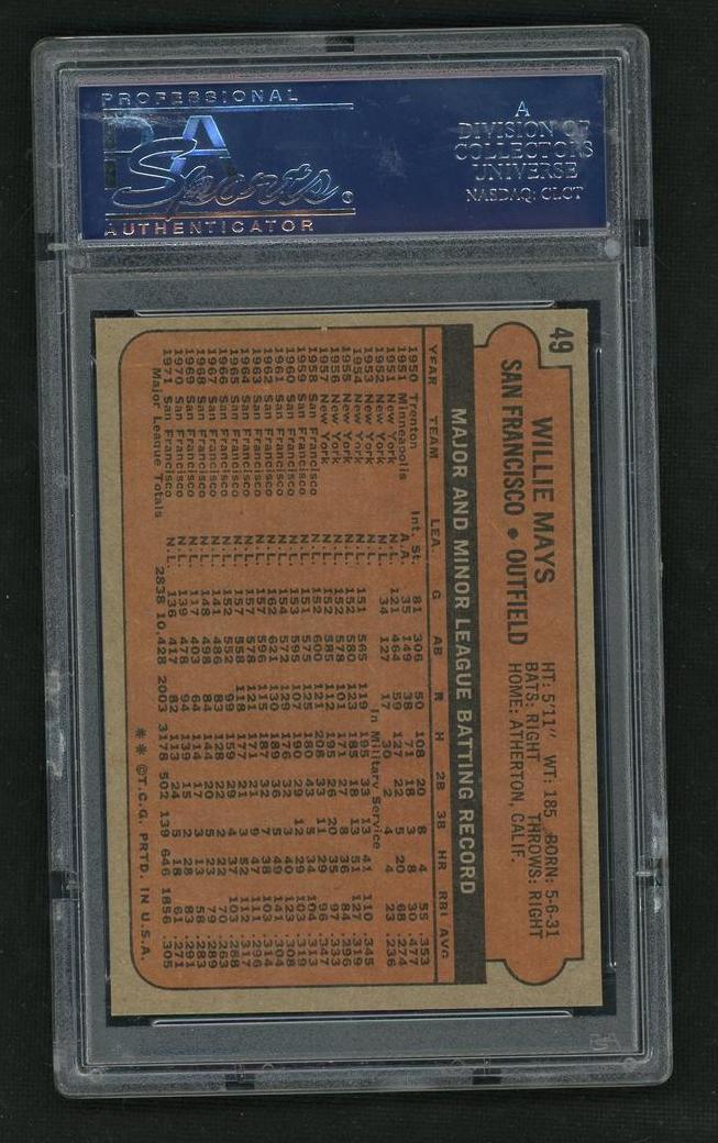 1972 Topps 49 Willie Mays PSA 8.5 NM-MT+ Giants