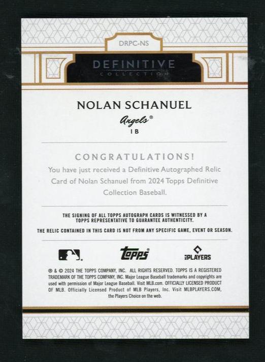 2024 Topps Definitive Collection DRC-NS Nolan Schanuel Rookie /50 Angels Auto