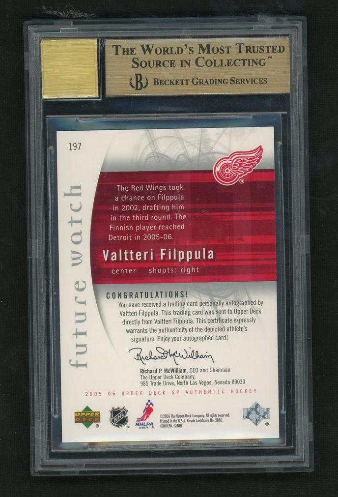 2005 Upper Deck SP Authentic 197 Valtteri Filppula Future Watch Rookie /1999 BGS 9.5 Gem Mint Detroit Red Wings Auto