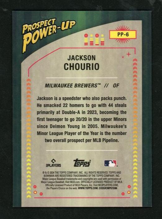 2023 Bowman Chrome PP-6 Jackson Chourio Prospect Power-Up Milwaukee Brewers