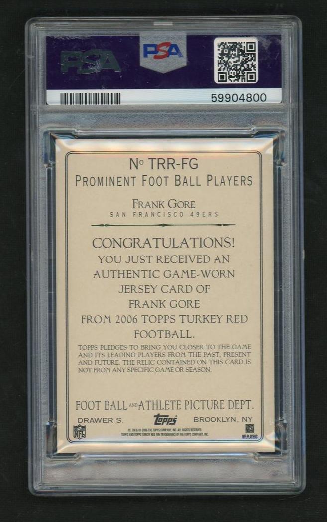 2006 Topps Turkey Red Relics Grey Frank Gore #TRR-FG Jersey PSA 9