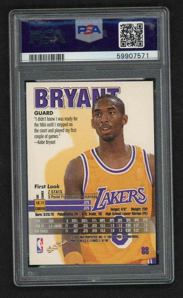 1997 Skybox Z-Force #88 Kobe Bryant Rookie PSA 6 EX-MT Los Angeles Lakers