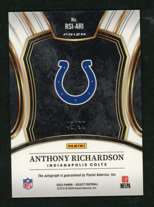2023 Panini Select Rookie Sigs Blue Prizm Anthony Richardson #RSI-ARI RC Auto/99