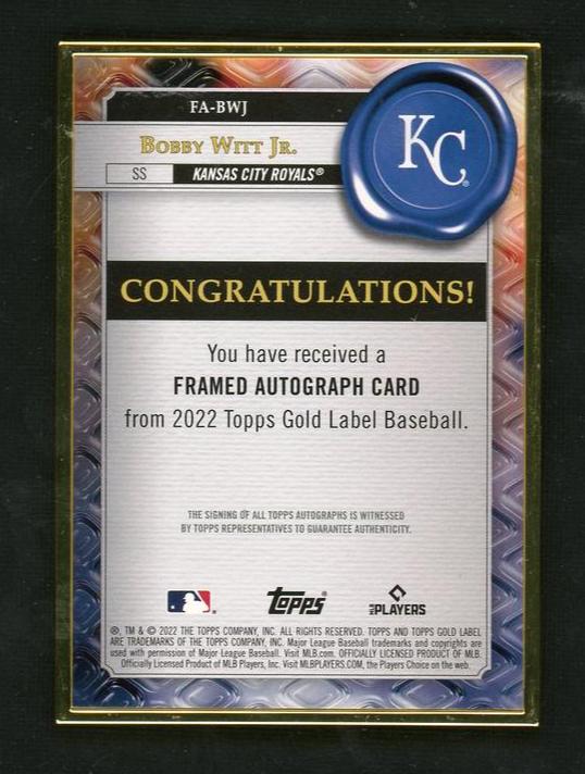 2022 Topps Gold Label Framed Bobby Witt Jr. #FA-BWJ RC Auto /75