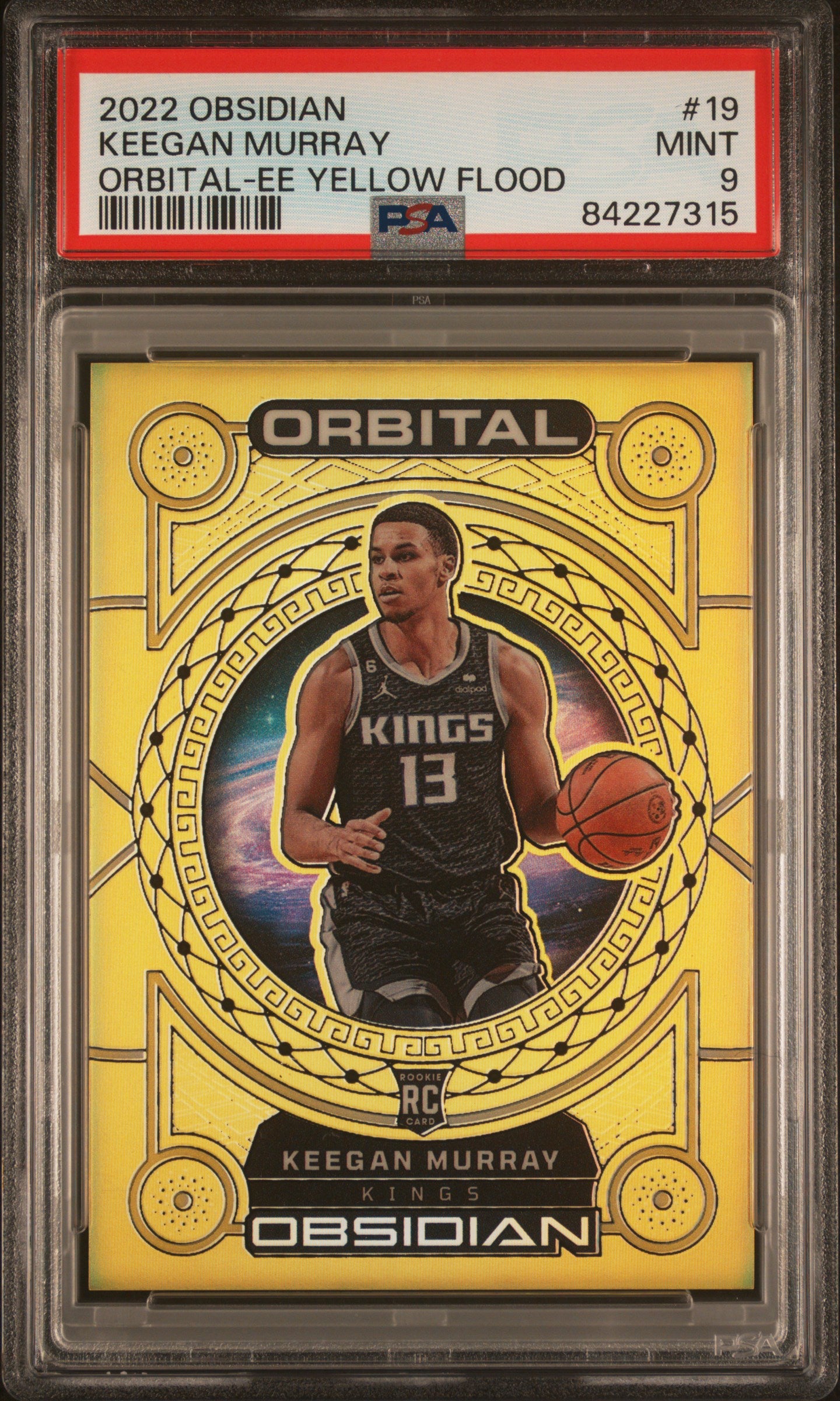 2022 Panini Obsidian Orbital #19 Keegan Murray Electric Etch Yellow Flood PSA 9