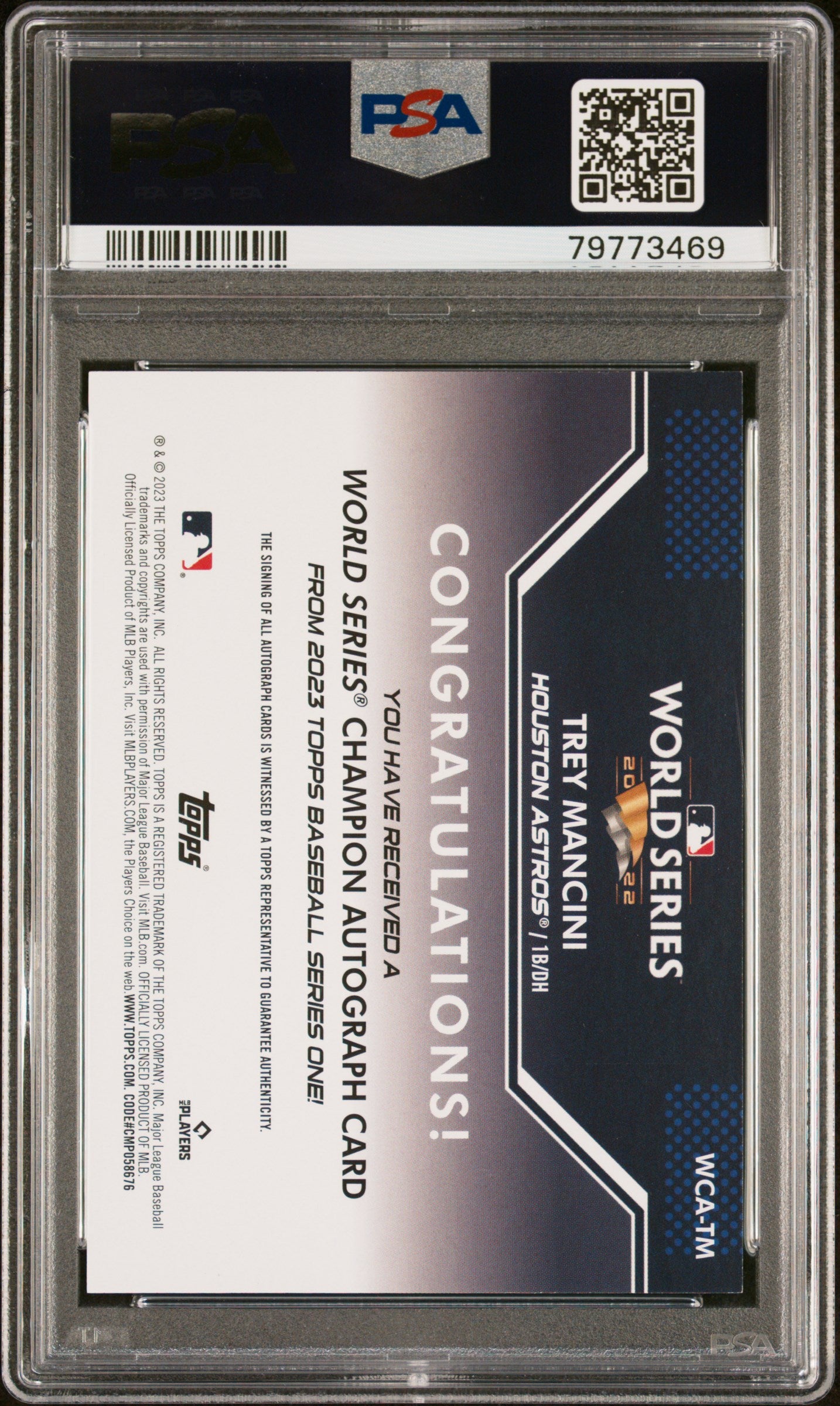 2023 Topps #WCATM Trey Mancini World Series Champion Autographs /50 PSA 9