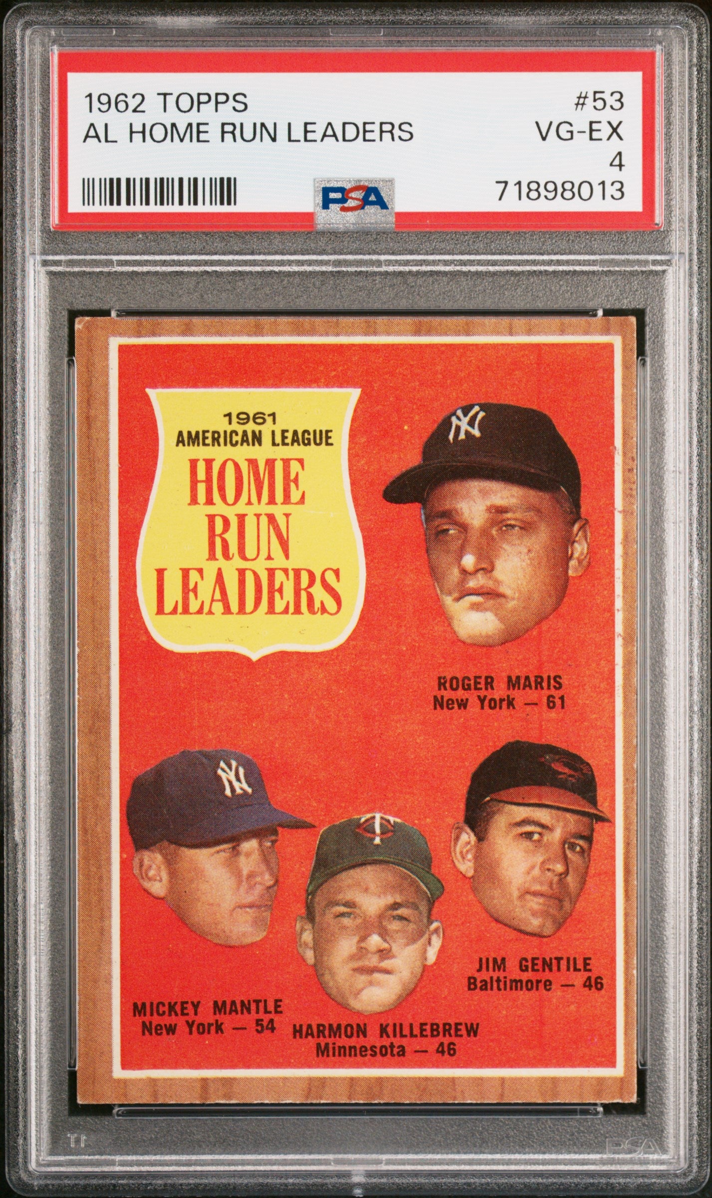 1962 Topps Roger Maris/Mickey Mantle/Jim Gentile/Harmon Killebrew #53 PSA 4