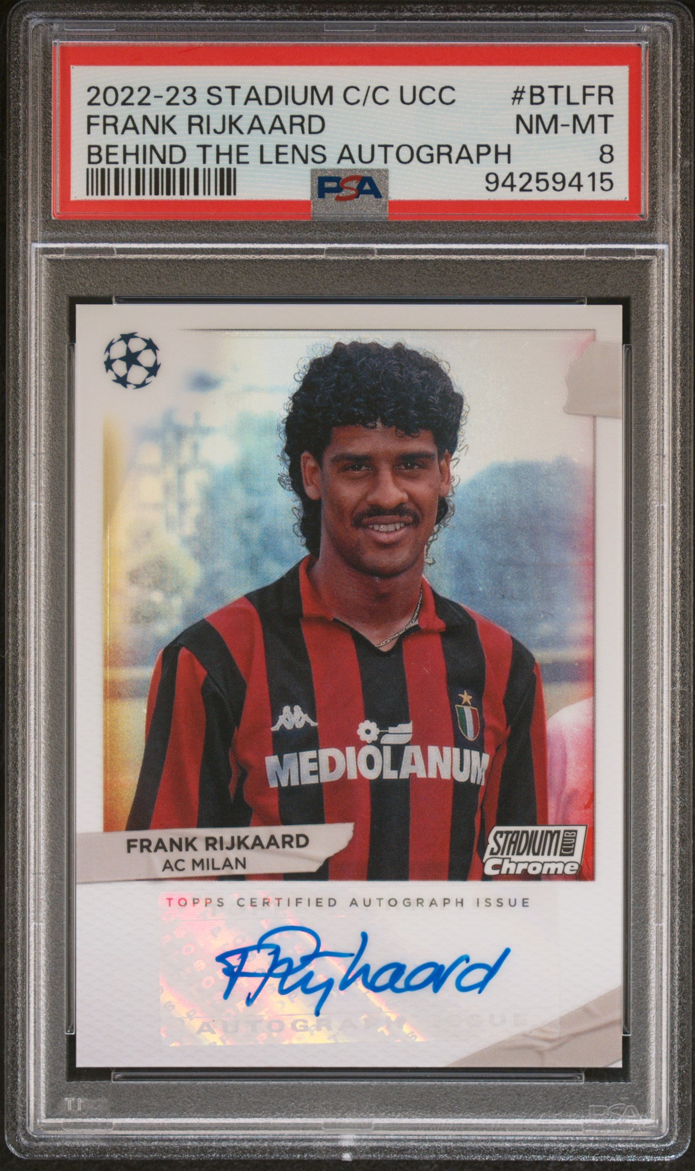 2022 Topps Stadium Club Chrome Behind the Lens Auto Frank Rijkaard PSA 8