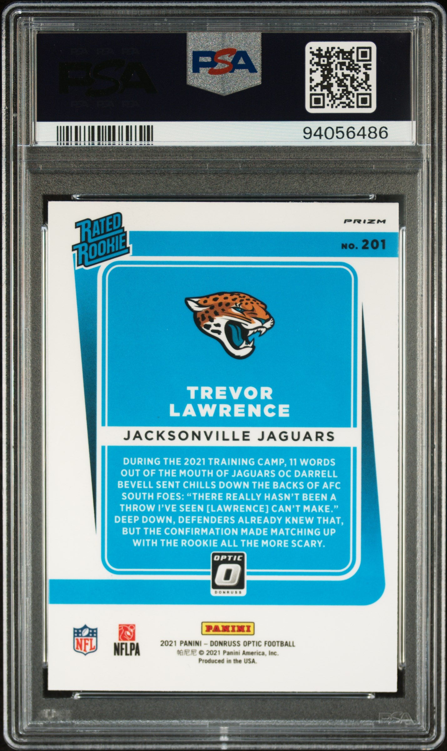 2021 Donruss Optic Rated Rookie Holo Trevor Lawrence RC #201 PSA 9