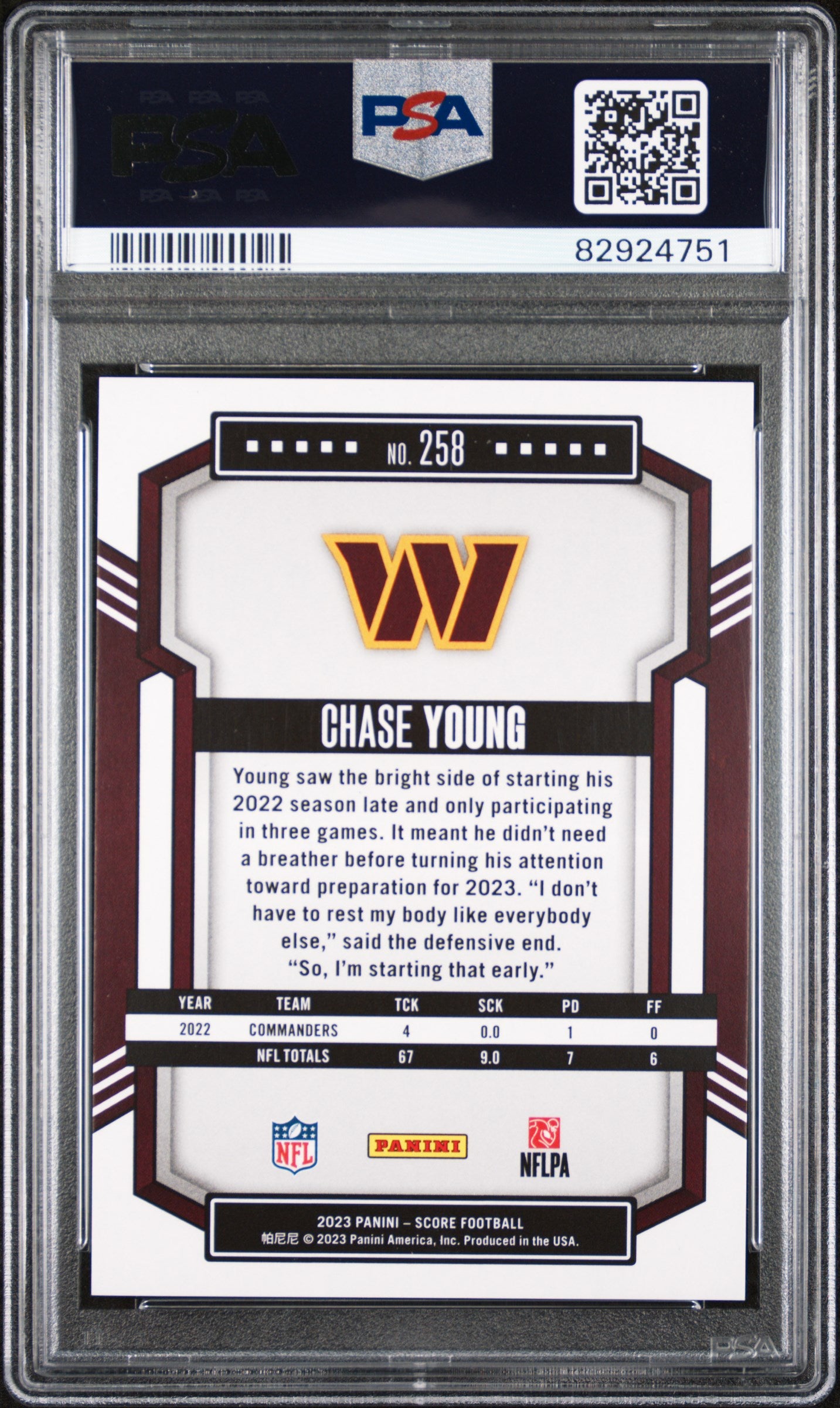 2023 Panini Score #258 Chase Young End Zone /6 PSA 9