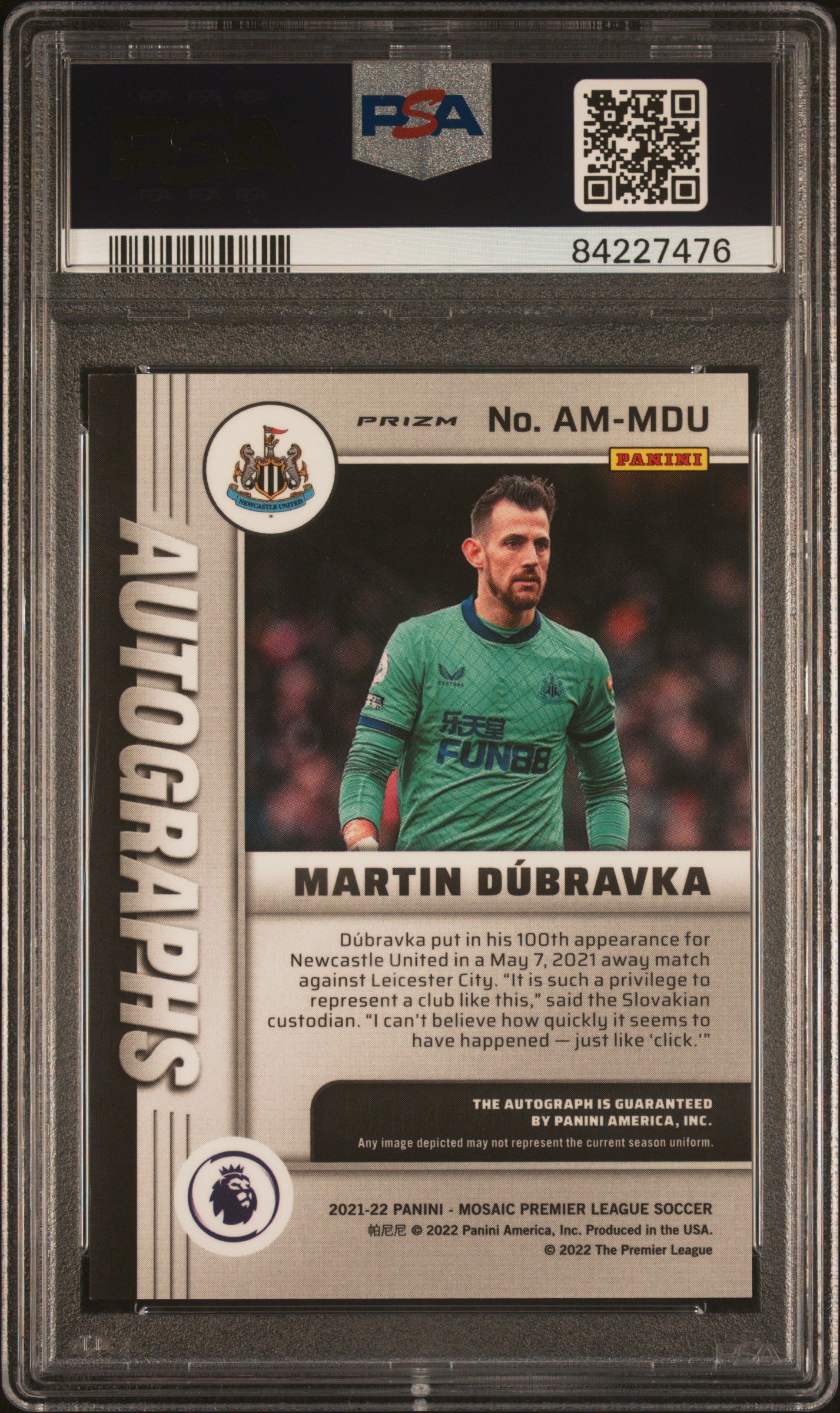 2021 Panini Mosaic Premier League Autographs Mosaic #MDU Martin Dubravka PSA 10