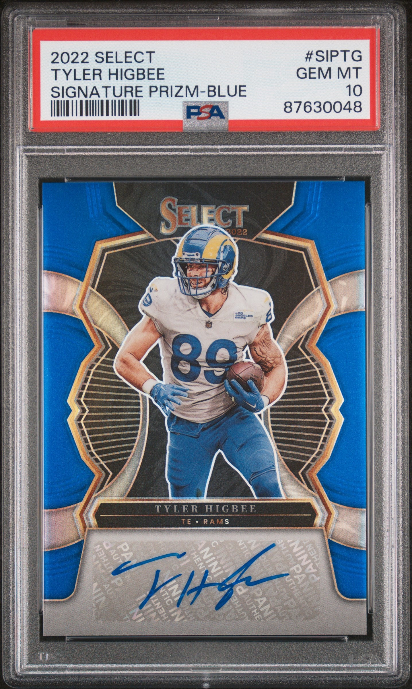2022 Panini Select Signature Prizm Blue Tyler Higbee #SIPTG Auto /99 PSA 10