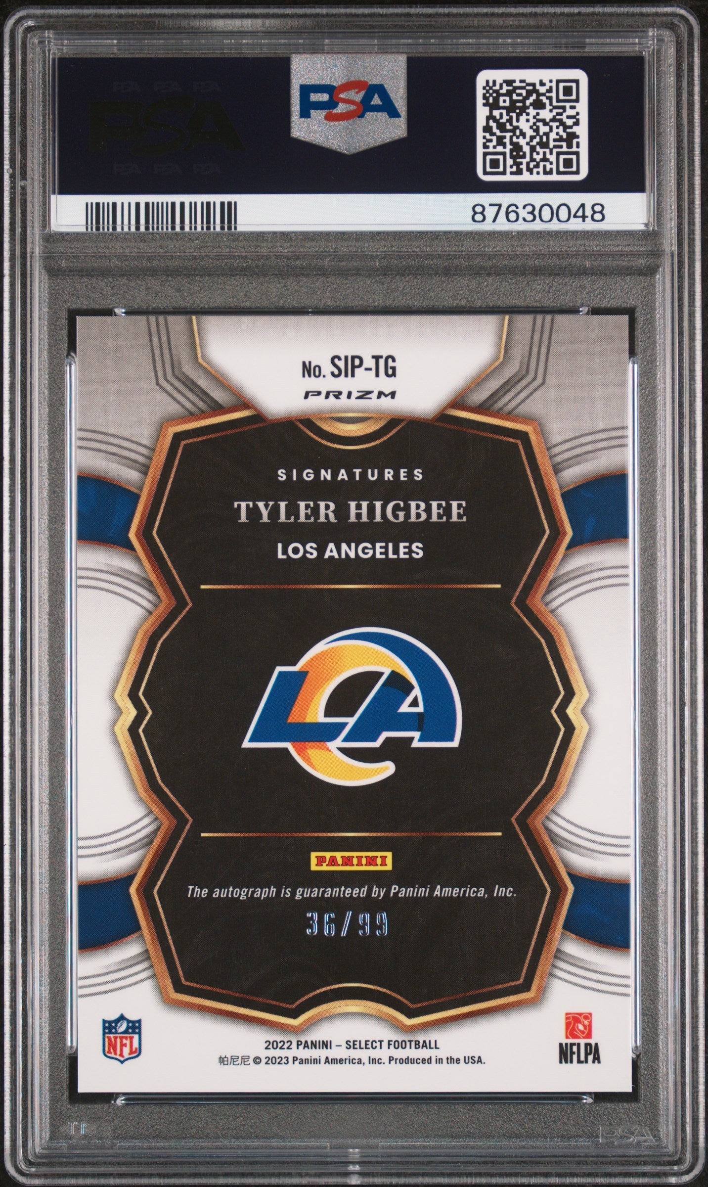 2022 Panini Select Signature Prizm Blue Tyler Higbee #SIPTG Auto /99 PSA 10