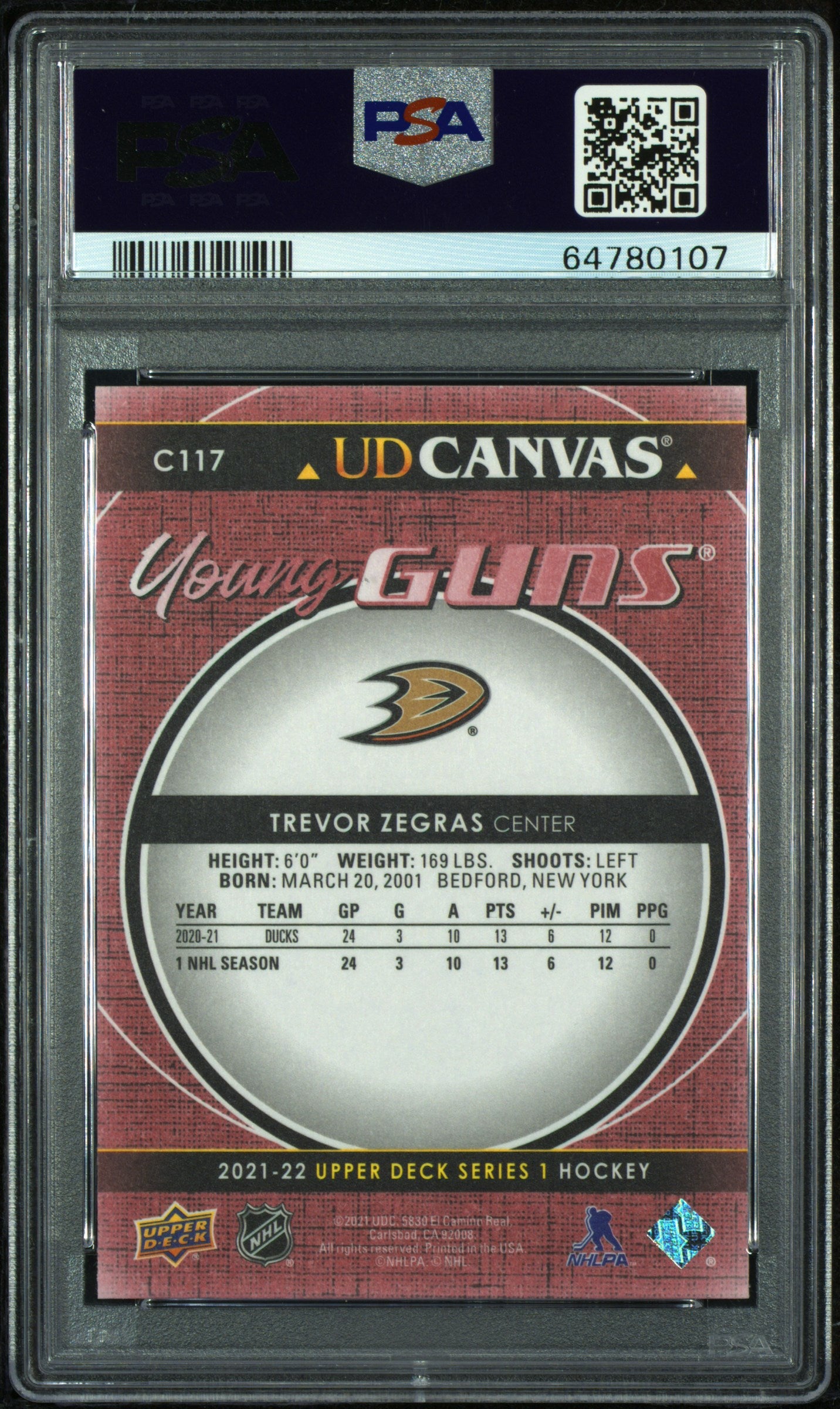 2021 Upper Deck #C117 Trevor Zegras Canvas PSA 10