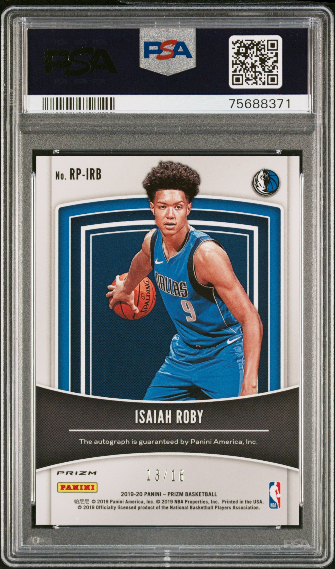 2019 Panini Prizm #6 Isaiah Roby Rookie Penmanship Green Ice Prizm /16 PSA 9