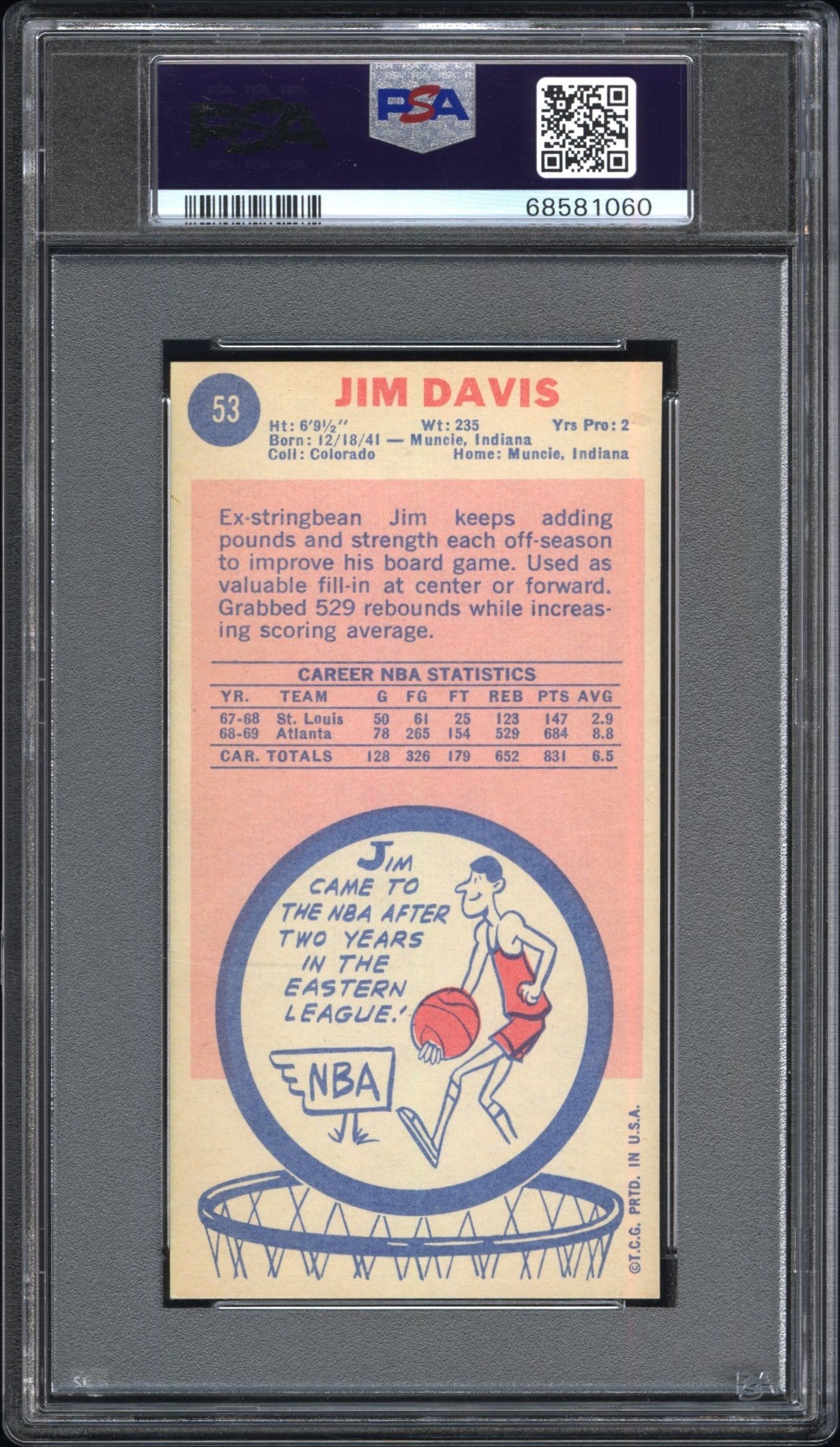 1969 Topps #53 Jim Davis PSA 7