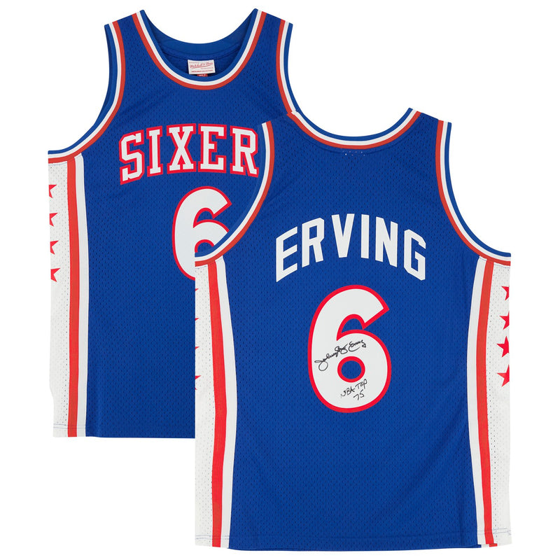 Julius Erving Philadelphia 76ers Fanatics Authentic Autographed Mitchell & Ness 1976-77 Swingman Jersey with "NBA Top 75" Inscription - Royal