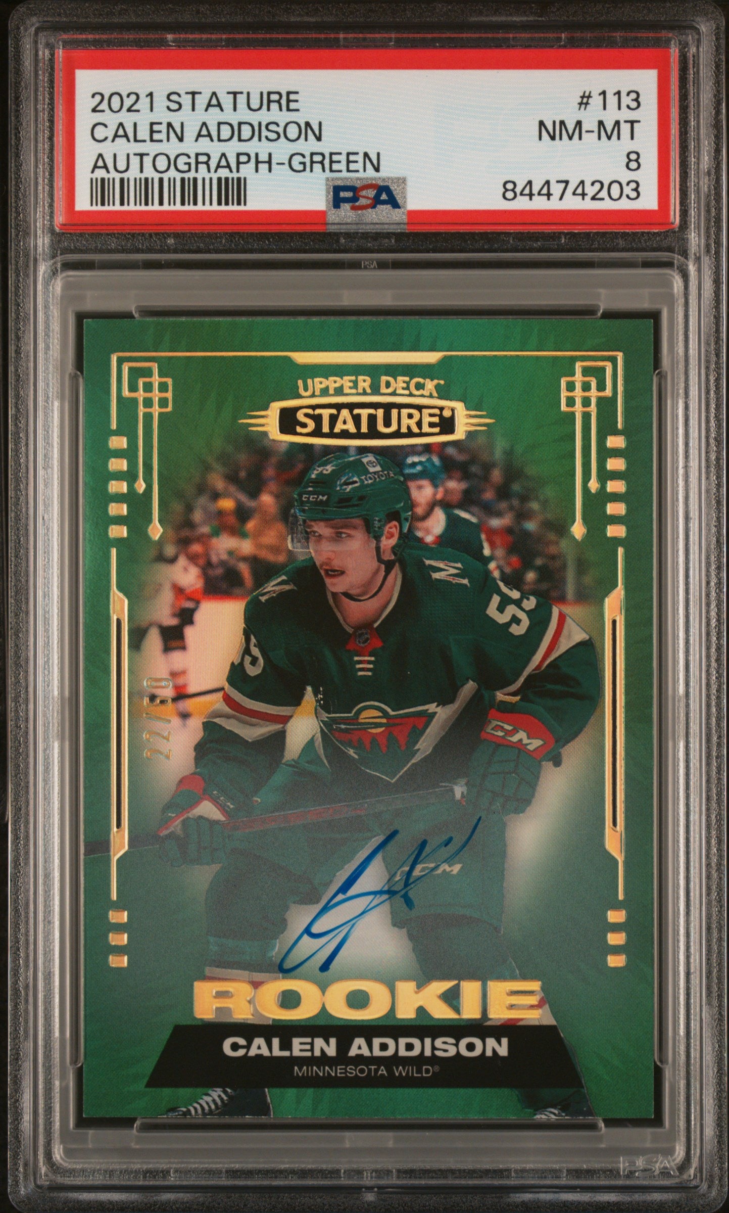 2021 Upper Deck Stature #113 Calen Addison Autograph-Green PSA 8