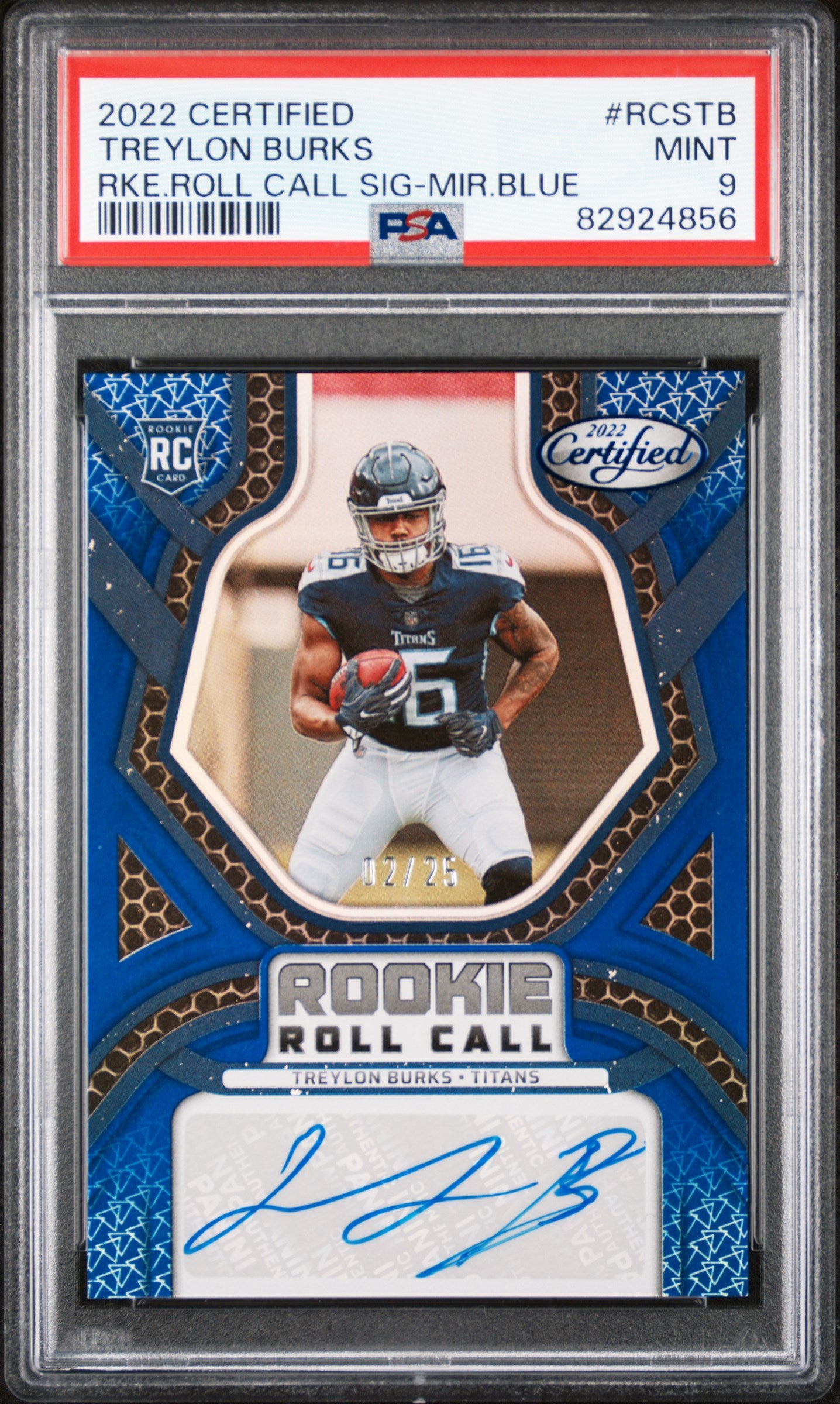 2022 Panini Certified Treylon Burks Rookie Roll Call Auto Mirror Blue /25 PSA 9