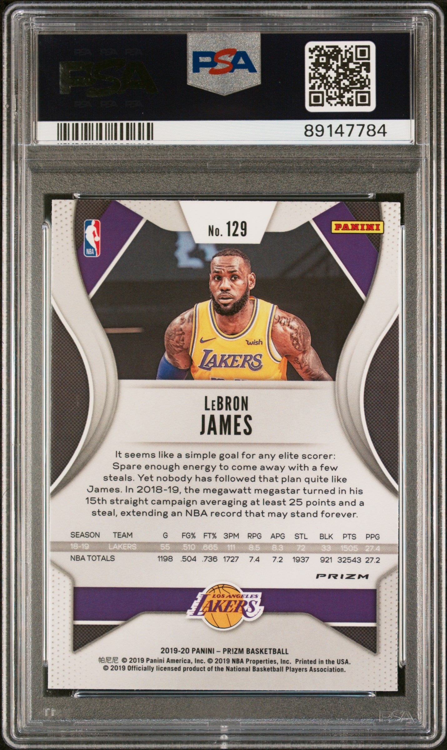 2019 Panini Prizm #129 LeBron James Green Prizm PSA 10