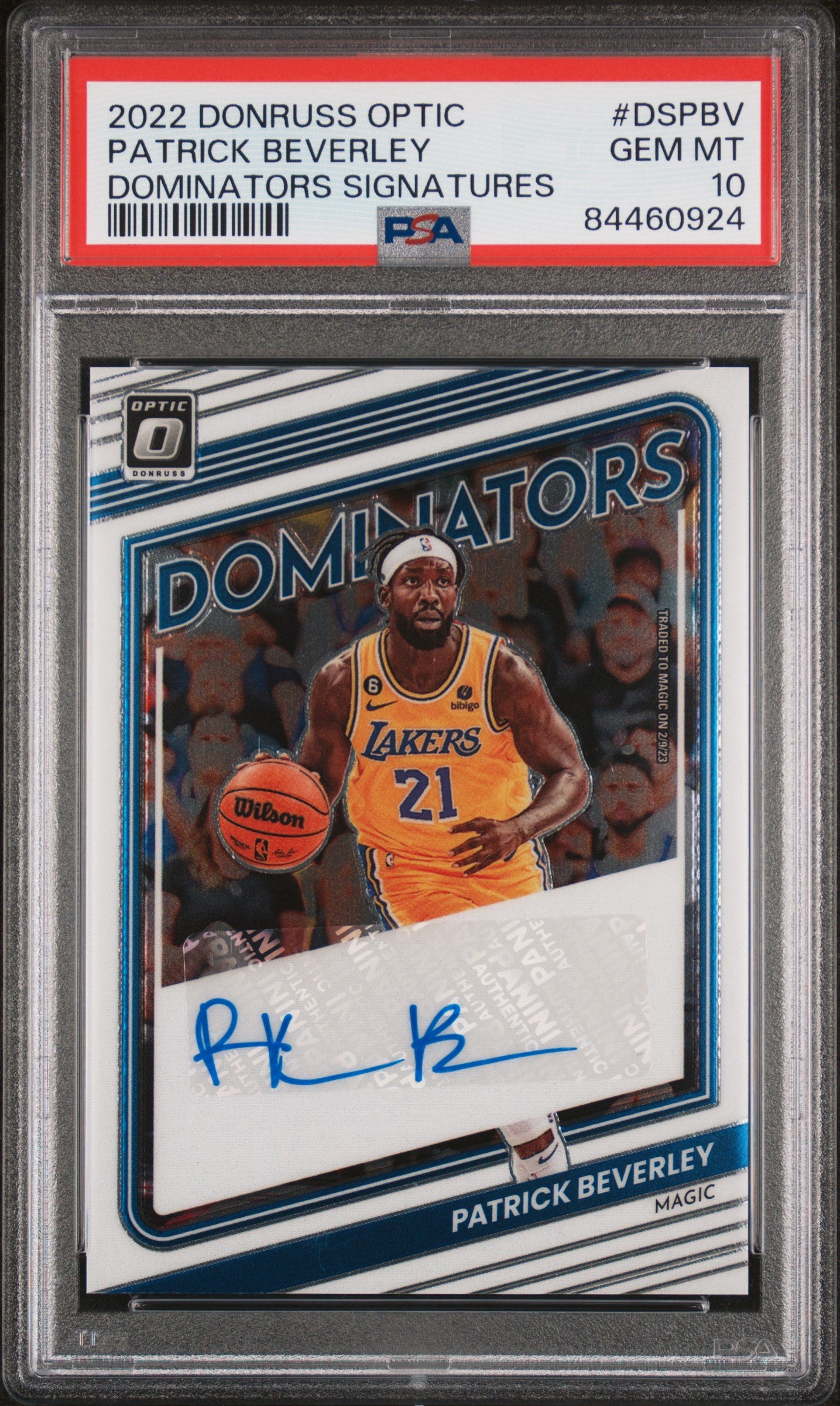 2022 Donruss Optic Dominators Patrick Beverley #DS-PBV Auto /99 PSA 10