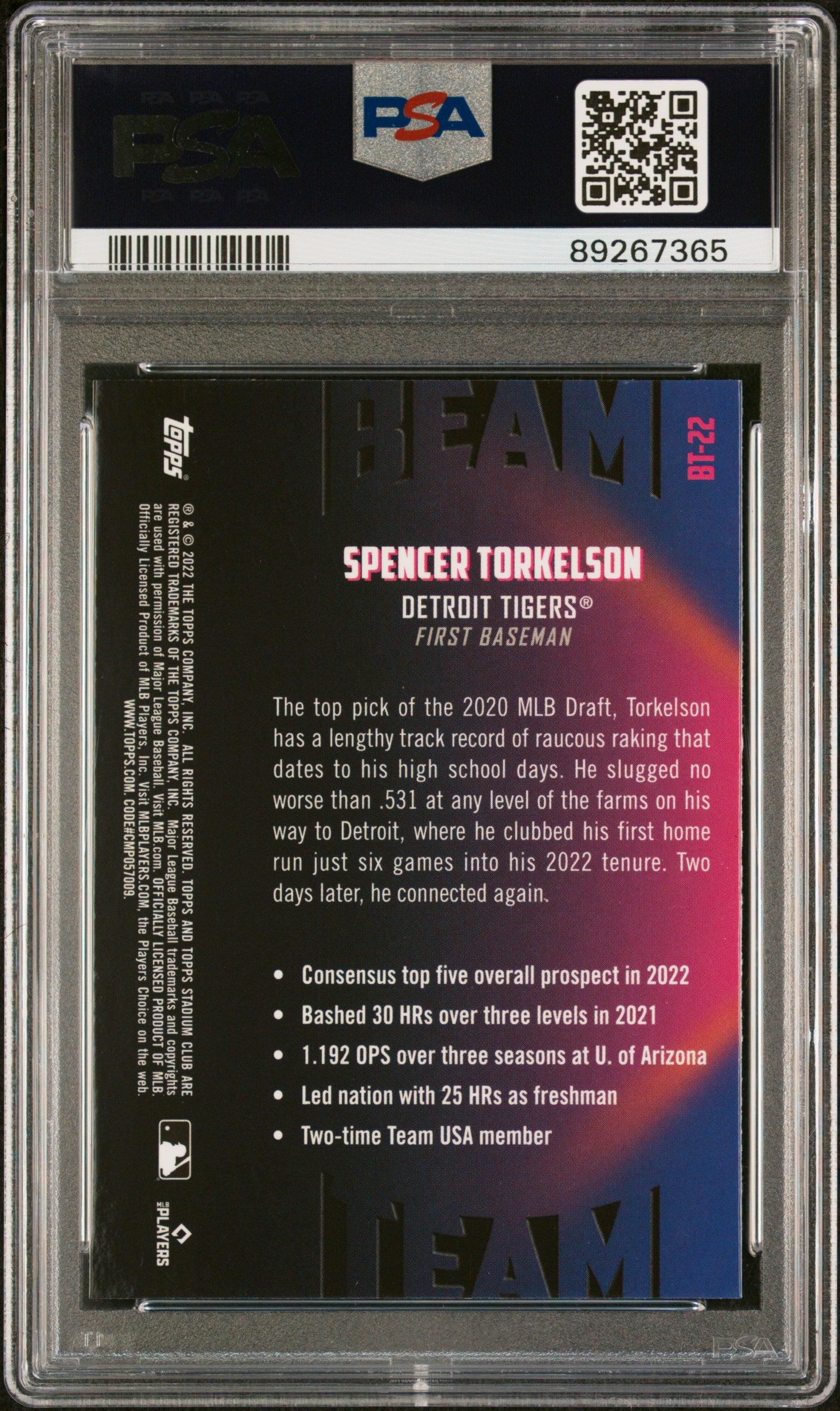 2022 Topps Stadium Club Chrome Beam Team Spencer Torkelson Rookie RC PSA 10