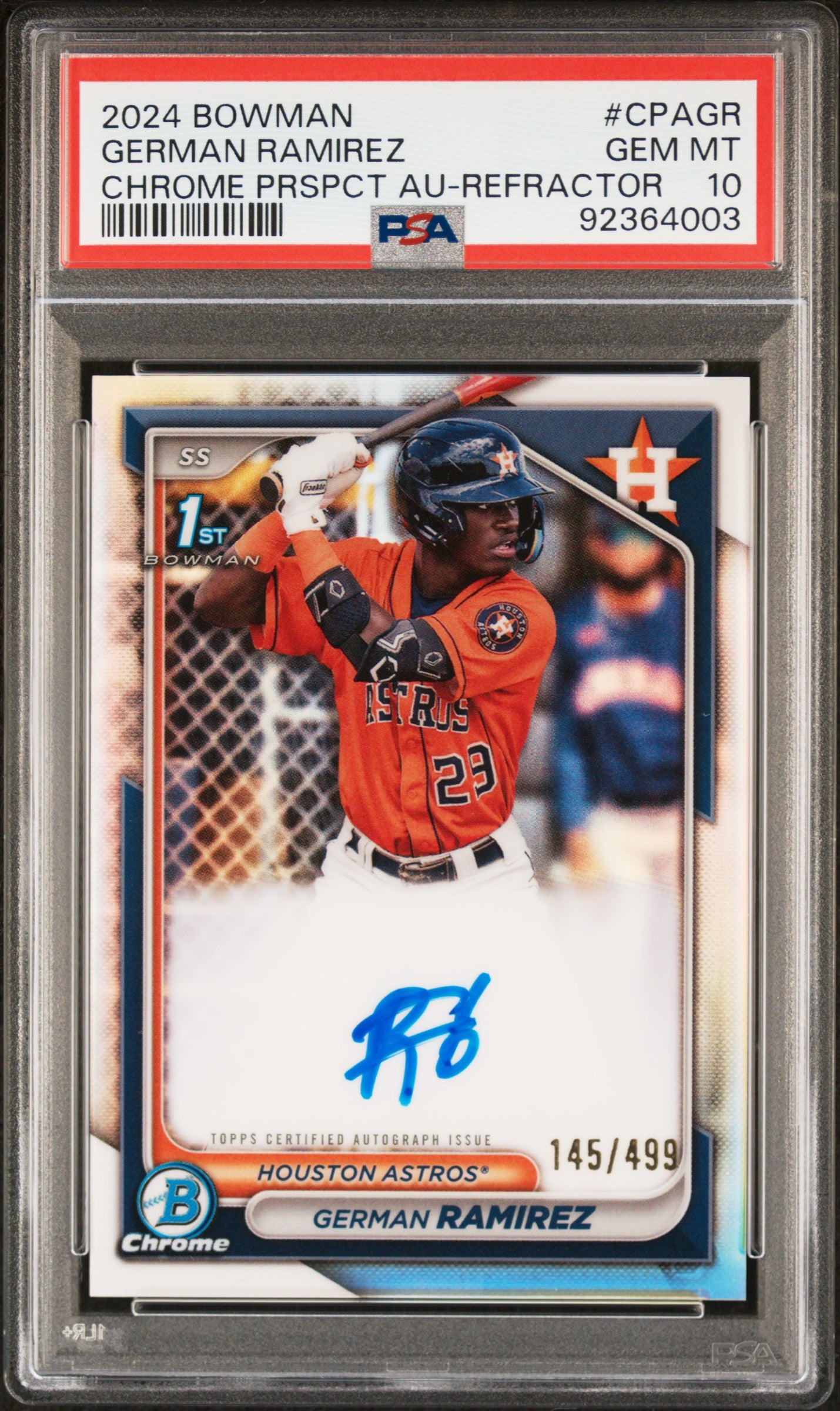 2024 Bowman Chrome Prospect Autographs #CPAGR German Ramirez Chrome Prspct Au-Refractor PSA 10