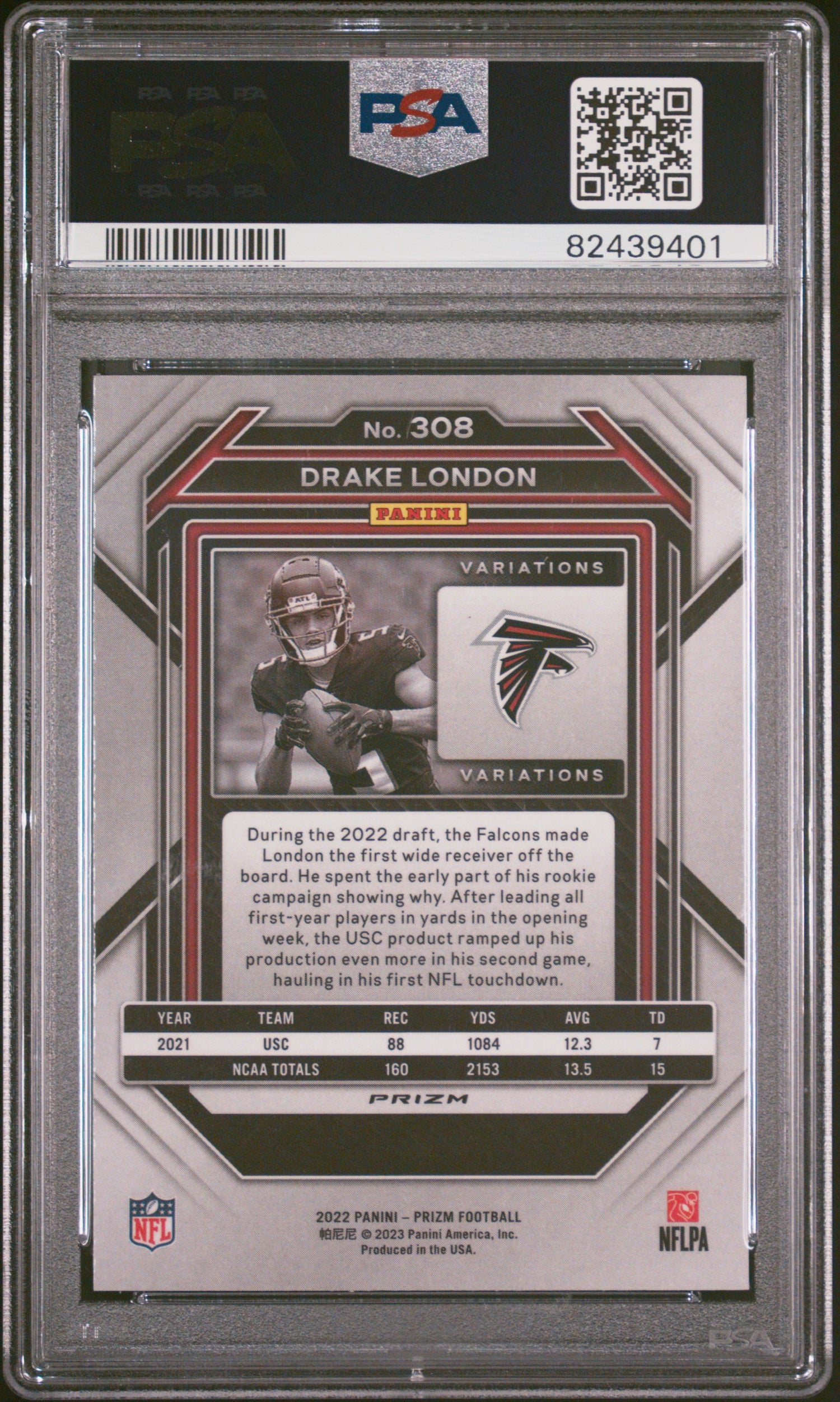 2022 Panini Prizm Variation Drake London #308 Rookie RC PSA 10