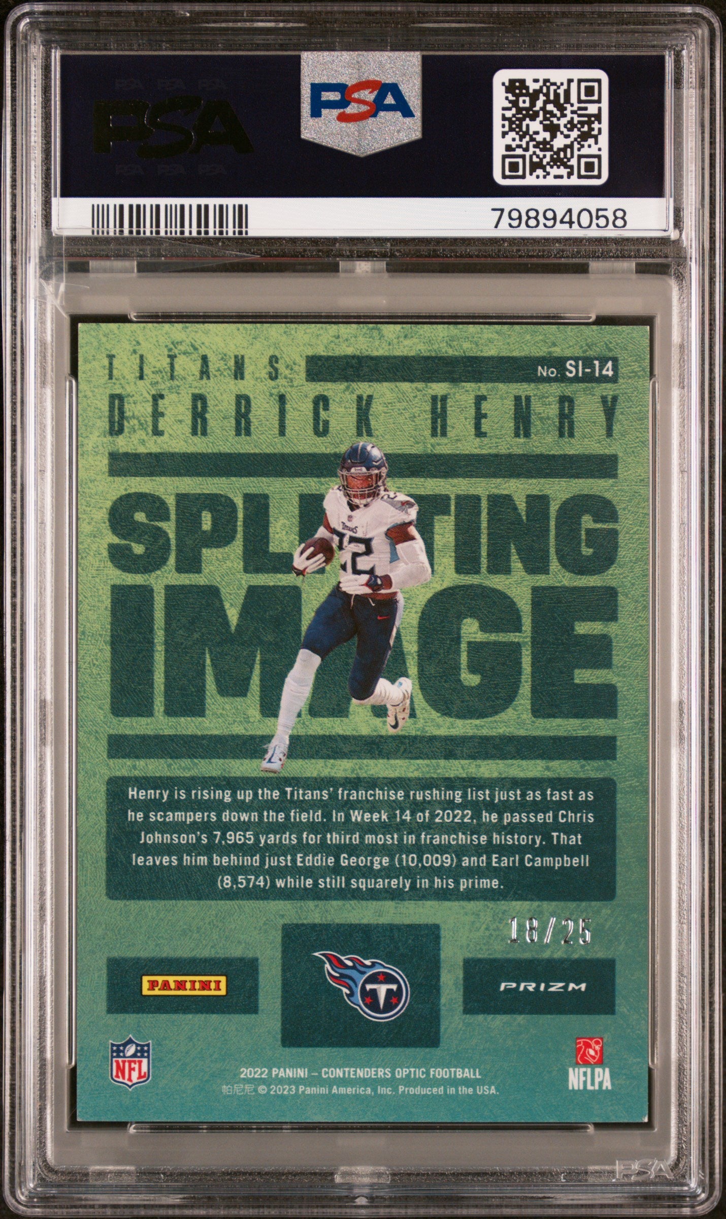 2022 Panini Contenders Optic Splitting Image #SI14 Derrick Henry Black Scope PSA 8