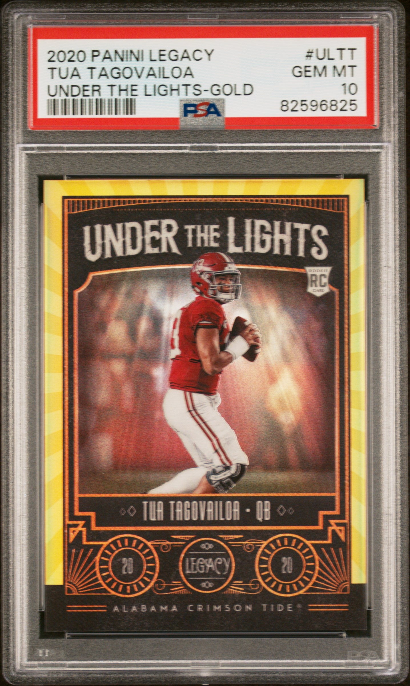 2020 Panini Legacy Under the Lights Gold Tua Tagovailoa /25 Rookie RC PSA 10