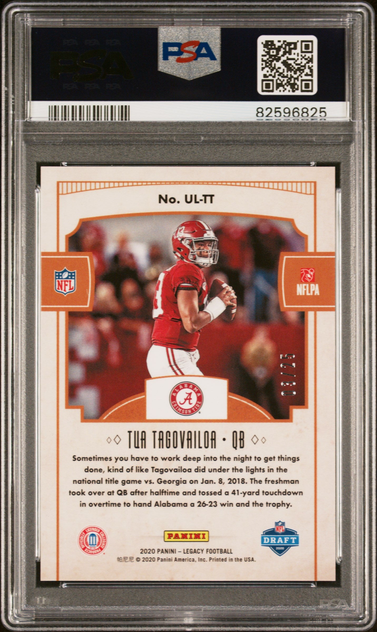 2020 Panini Legacy Under the Lights Gold Tua Tagovailoa /25 Rookie RC PSA 10