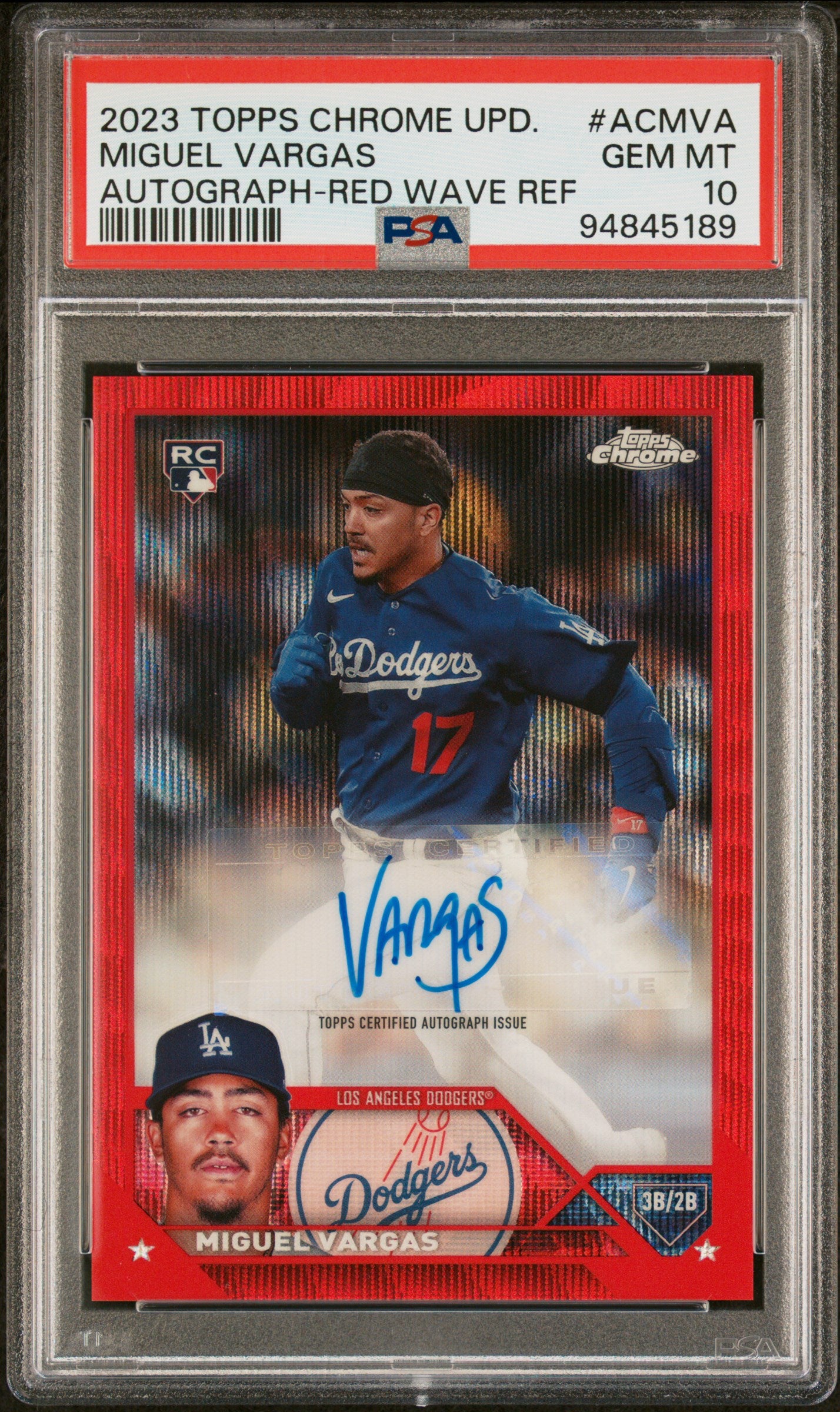 2023 Topps Chrome Update Auto Red Wave Ref Miguel Vargas Rookie RC 4/5 PSA 10