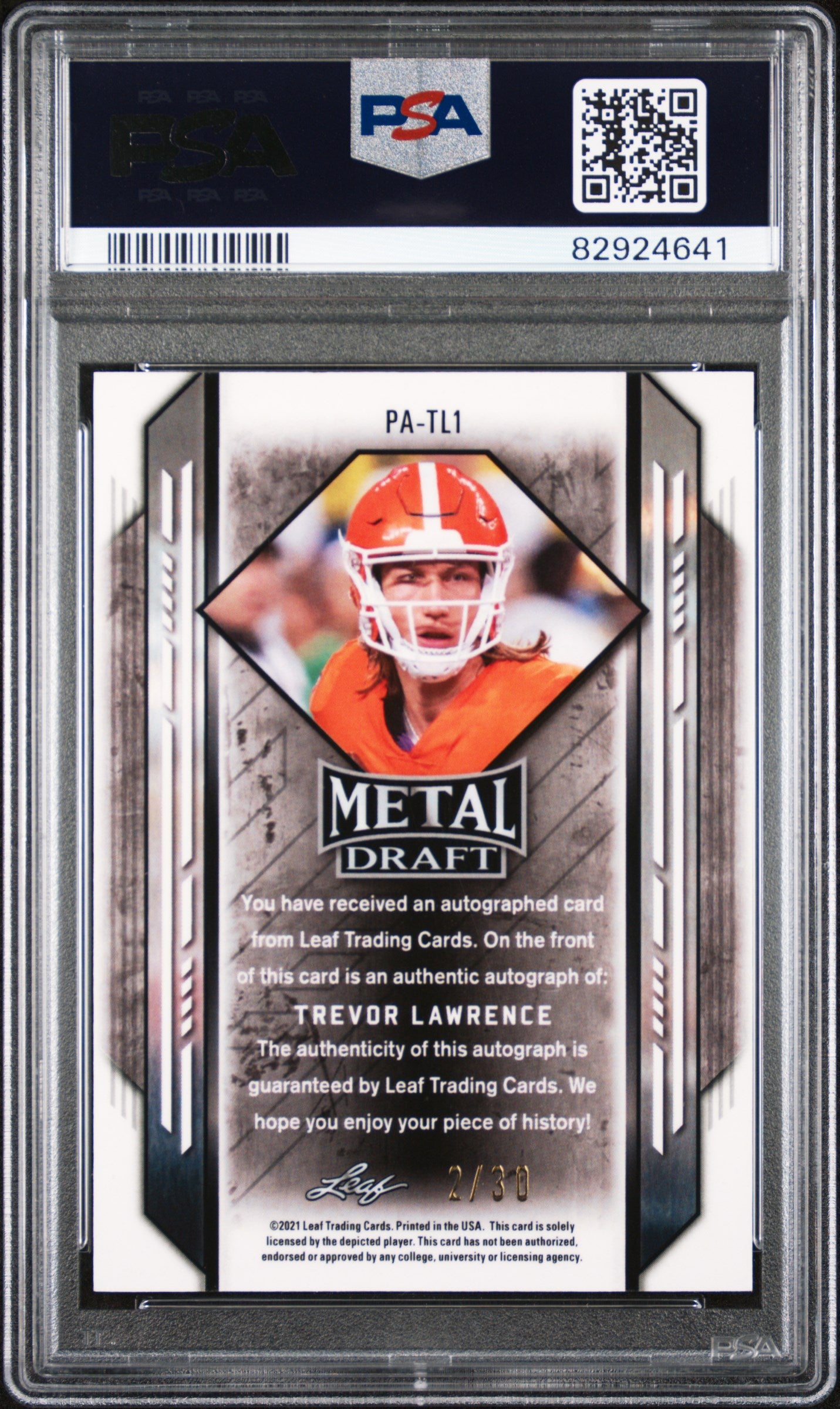 2021 Leaf Metal Draft Auto Portrait Silver Mojo Trevor Lawrence /30 PSA 10