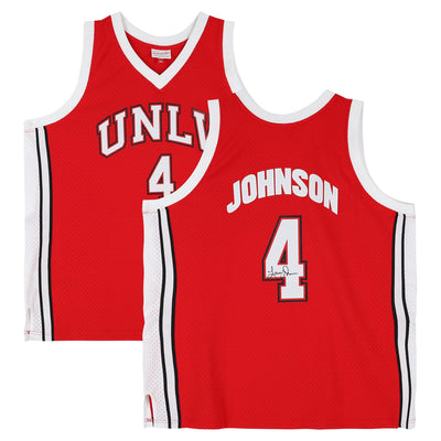 Larry Johnson UNLV Rebels Autographed Fanatics Authentic Red Mitchell & Ness 1989 Swingman Jersey